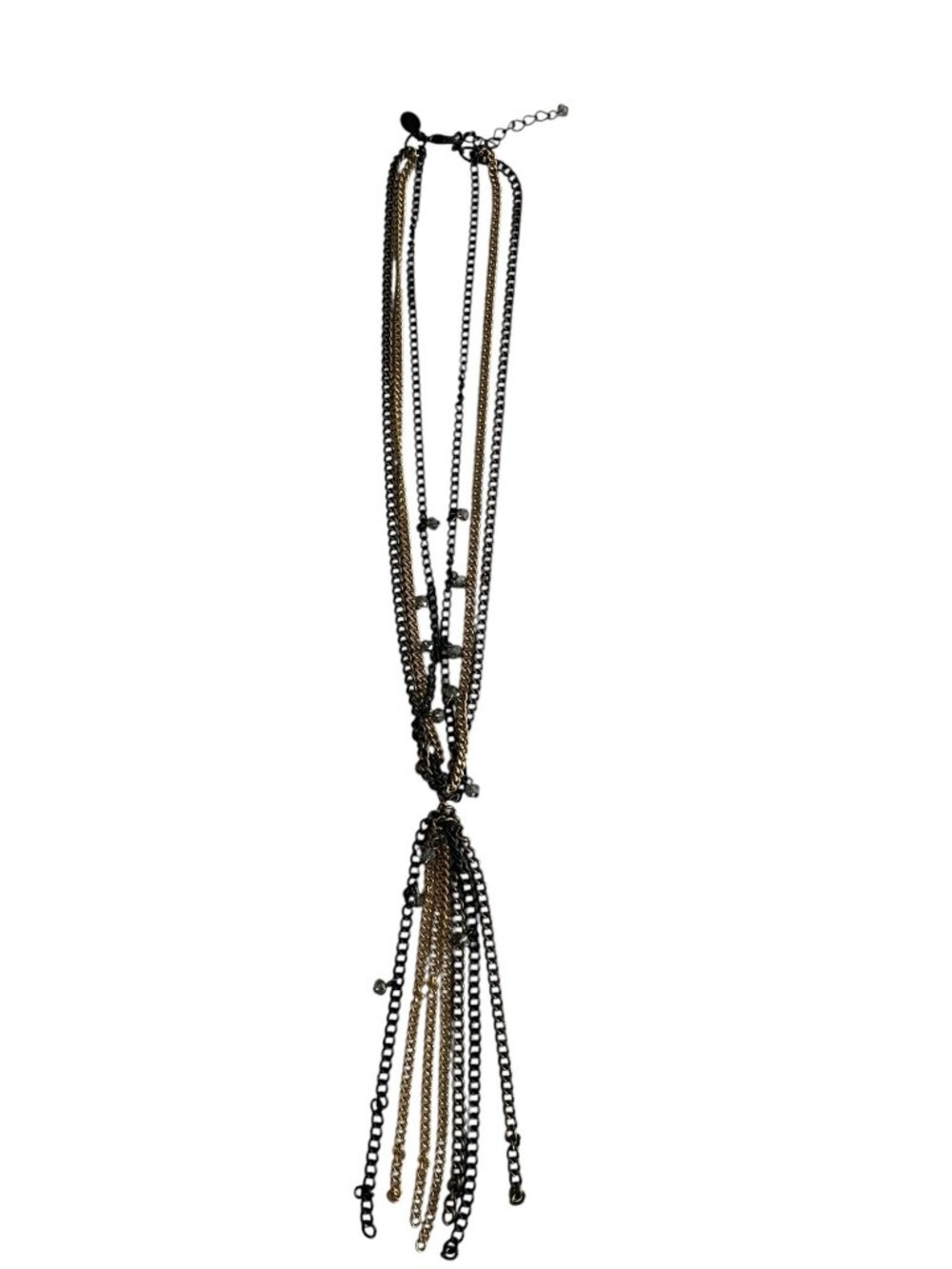 Express Multi Strand Chain Tassel Necklace Gold Black Layered Statement 16”